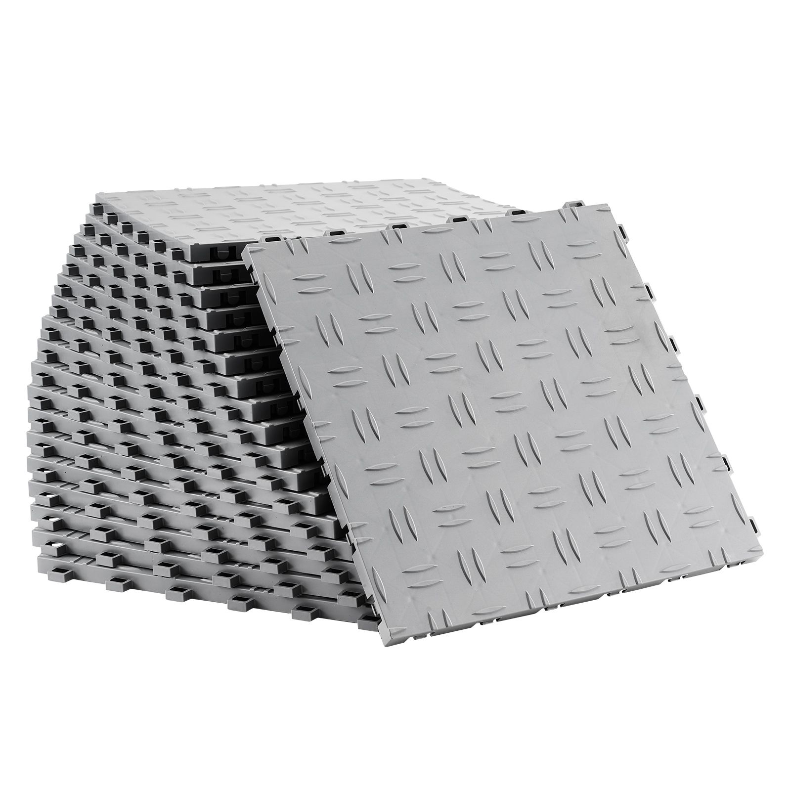 Dalle de garage emboîtable antidérapante double face, 12 x 12 pouces, lot de 50, argent