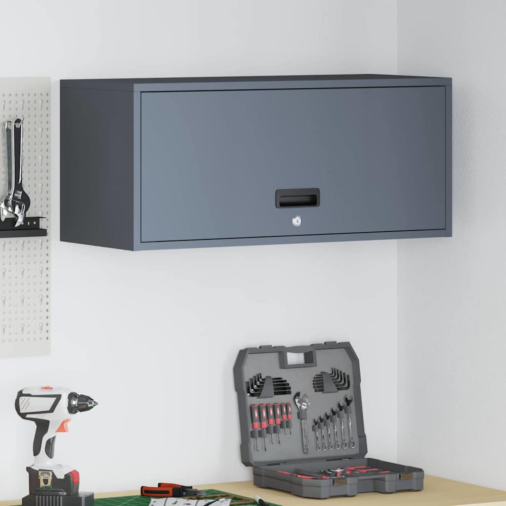 Armoire murale d'atelier en acier anthracite, 80 x 33 x 35 cm, portes affleurantes avec serrure