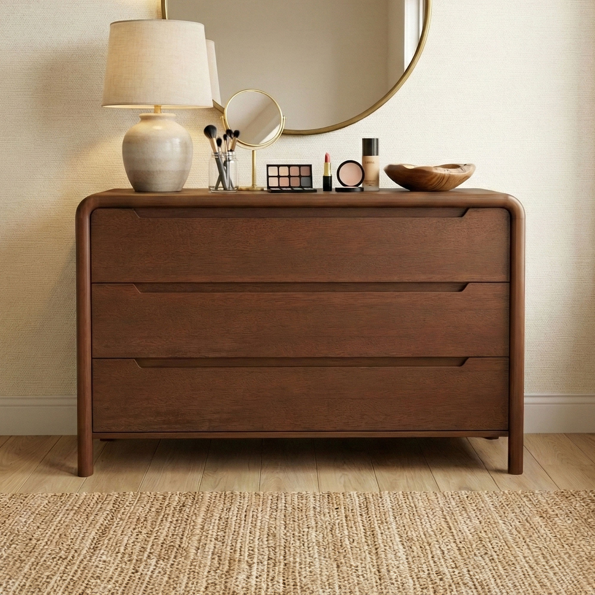 Commode 3 Tiroirs En Bois De Manguier Brun 120x43x76cm – Style Boho