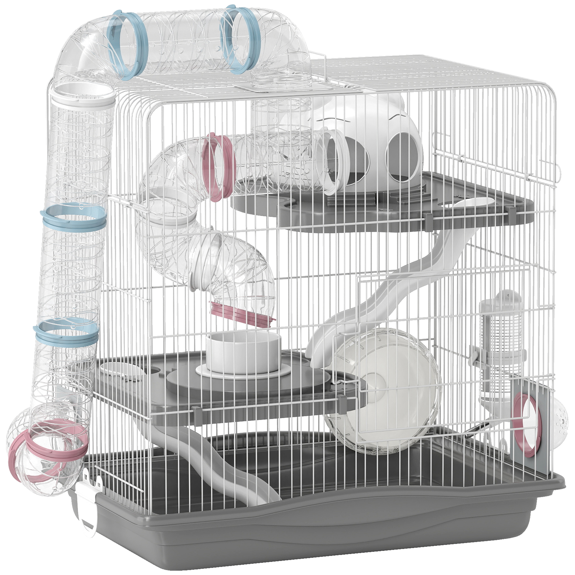 Jaula para hámster Pawut, jaula de 3 niveles para animales pequeños con rueda de ejercicio, túnel, tazón, nicho y rampa de acceso, para hámsters enanos.