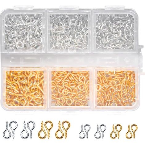 Crochets à œil à visser en métal, 2 tailles 4 x 8 mm et 5 x 10 mm, or et argent, lot de 500