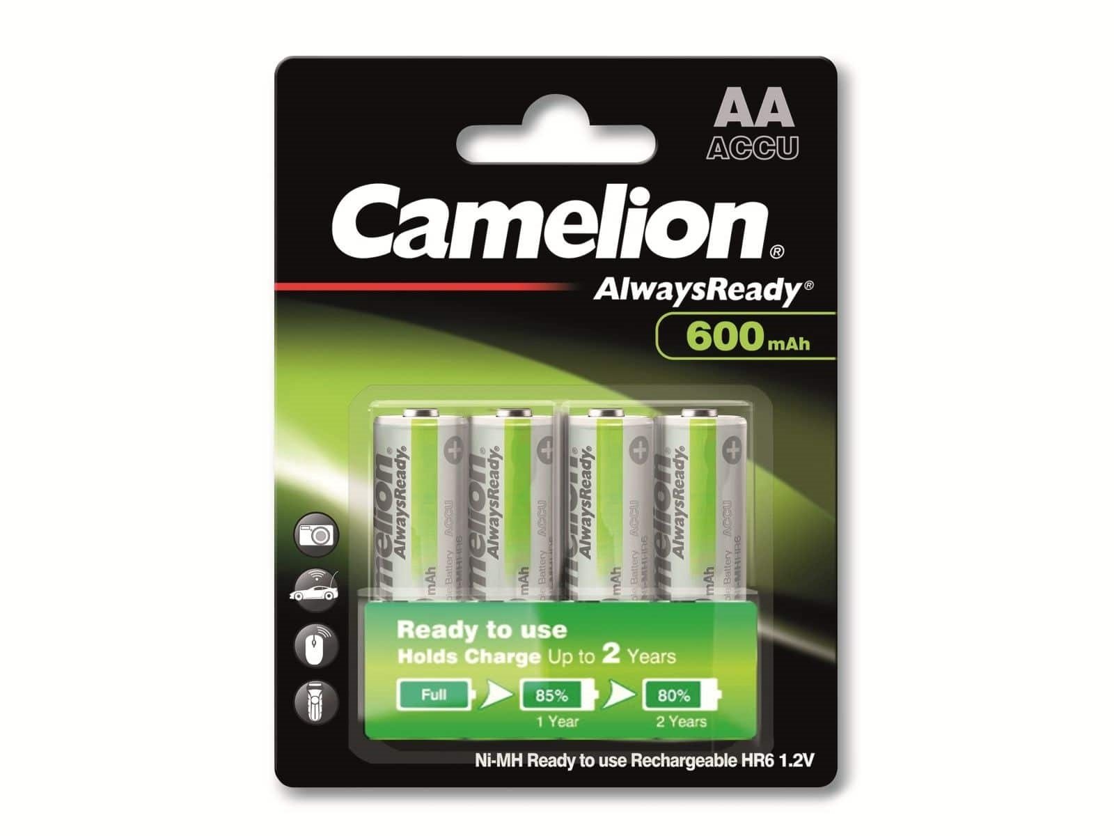 Camelion 17406406 - Always Ready Ni-MH Batterien AA / HR6, 4 Stück, Kapazität 600 mAh, wiederaufladbar, leistungsstarke Einwegbatterien für elektronische Geräte zur optimalen Energieversorgung - Bild 3