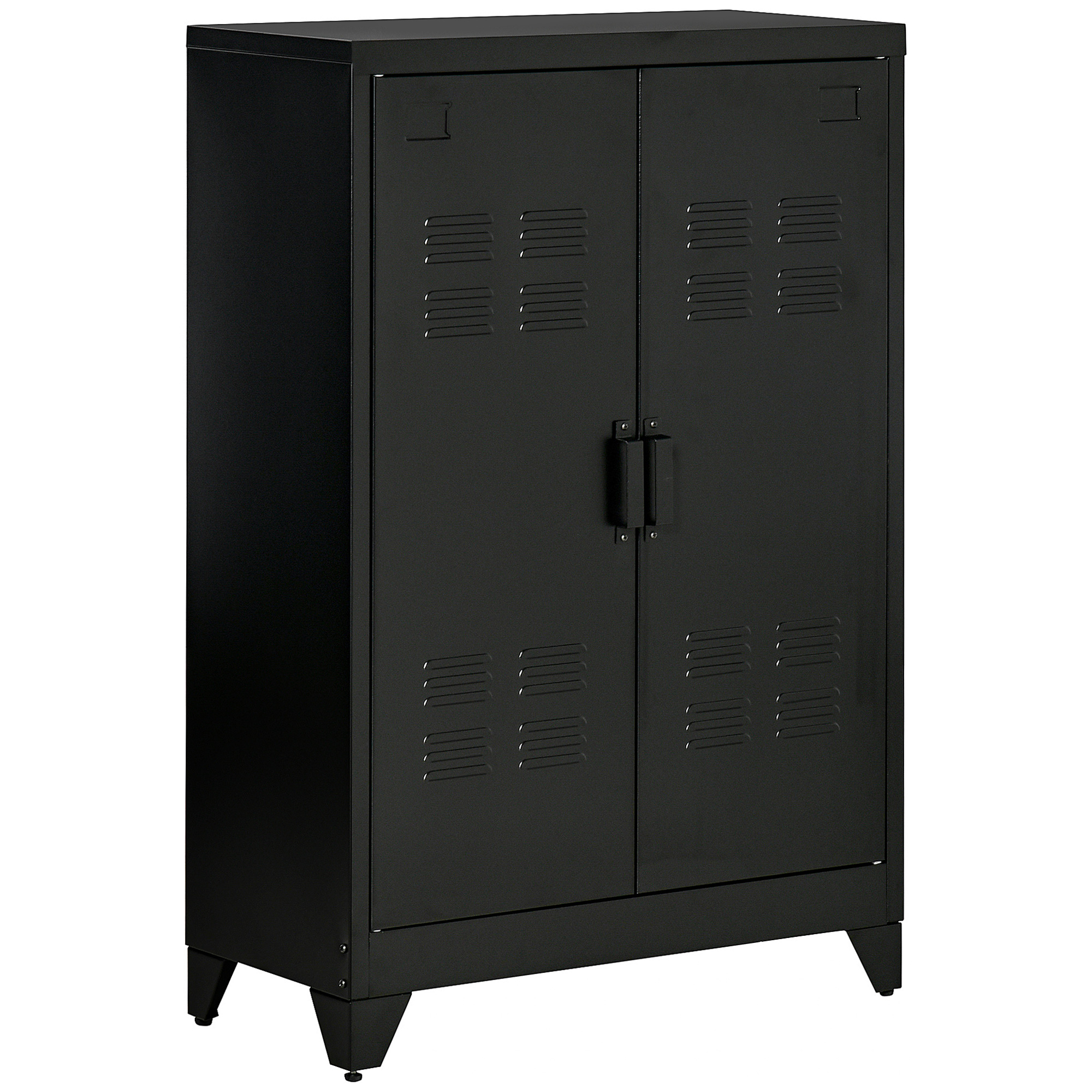Armoire d'atelier métallique 2 portes, 2 étagères réglables sur 17 hauteurs, 75 x 33 x 110 cm, noire
