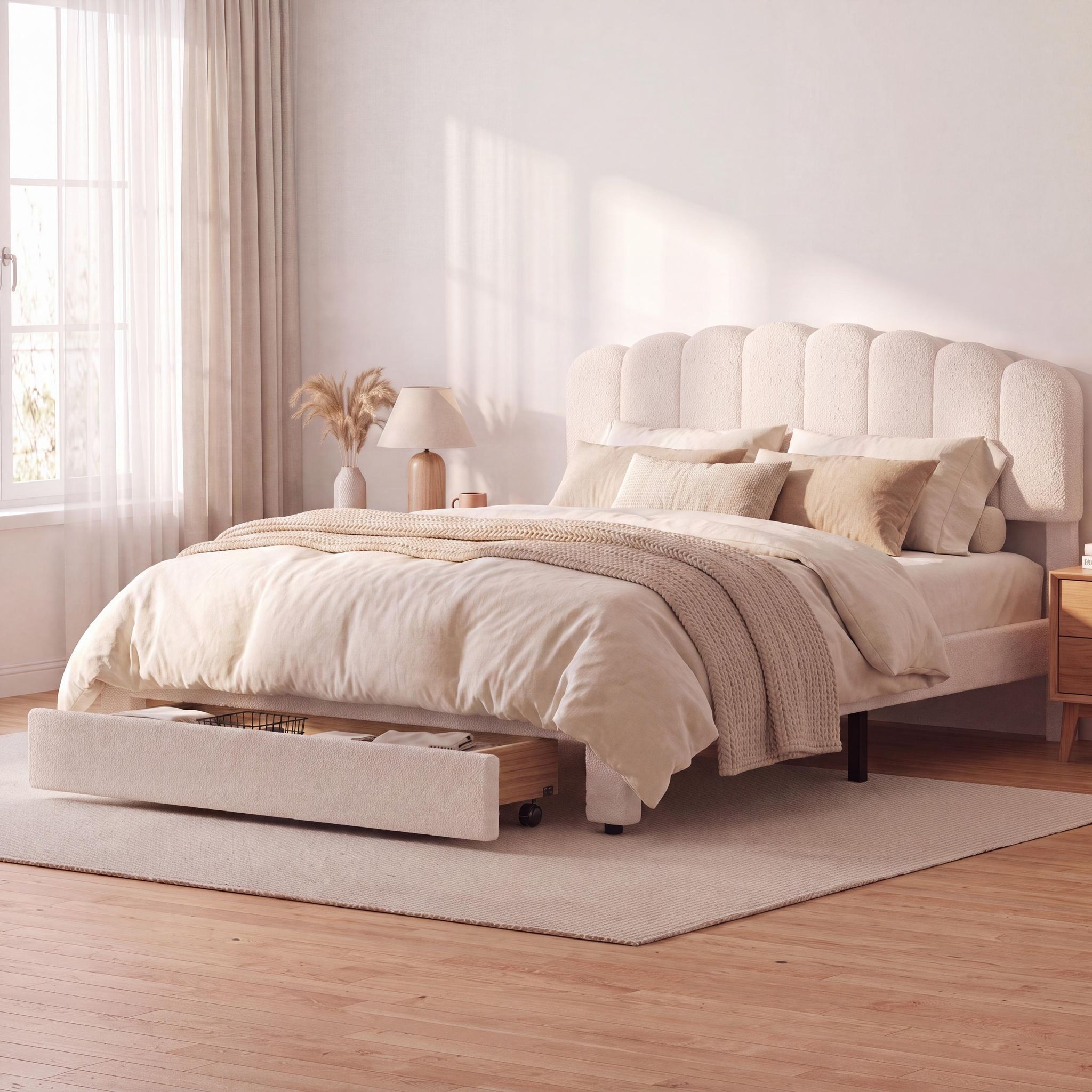 Lit Double 140x200 Cm Avec Tiroir De Rangement Et Ports Usb