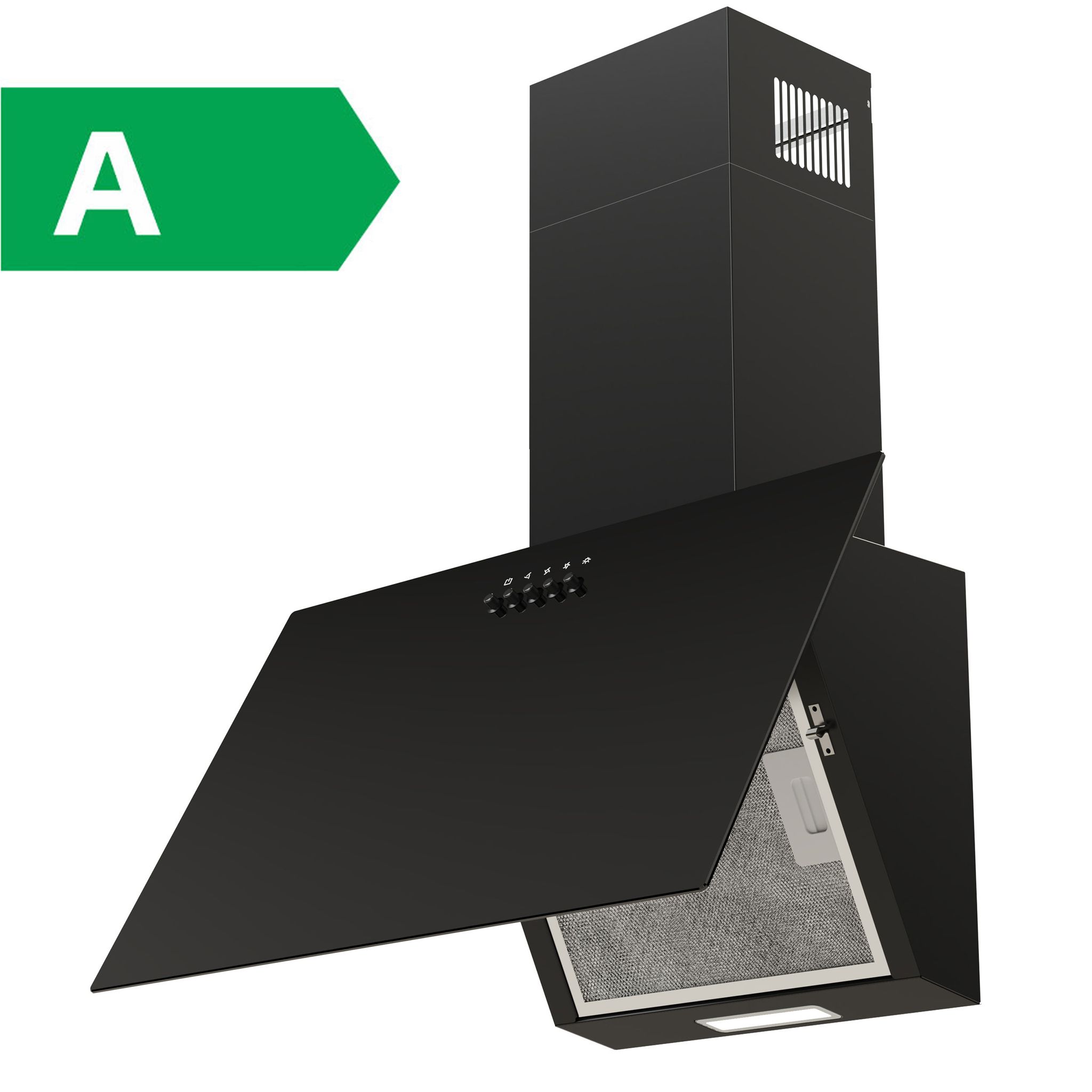 Cappa Aspirante 60cm- Modalità Di Riciclo Con Filtro A Carbone - Multi-filtrazione - 3 Velocità - Nero [classe Energetica A] - Firegas