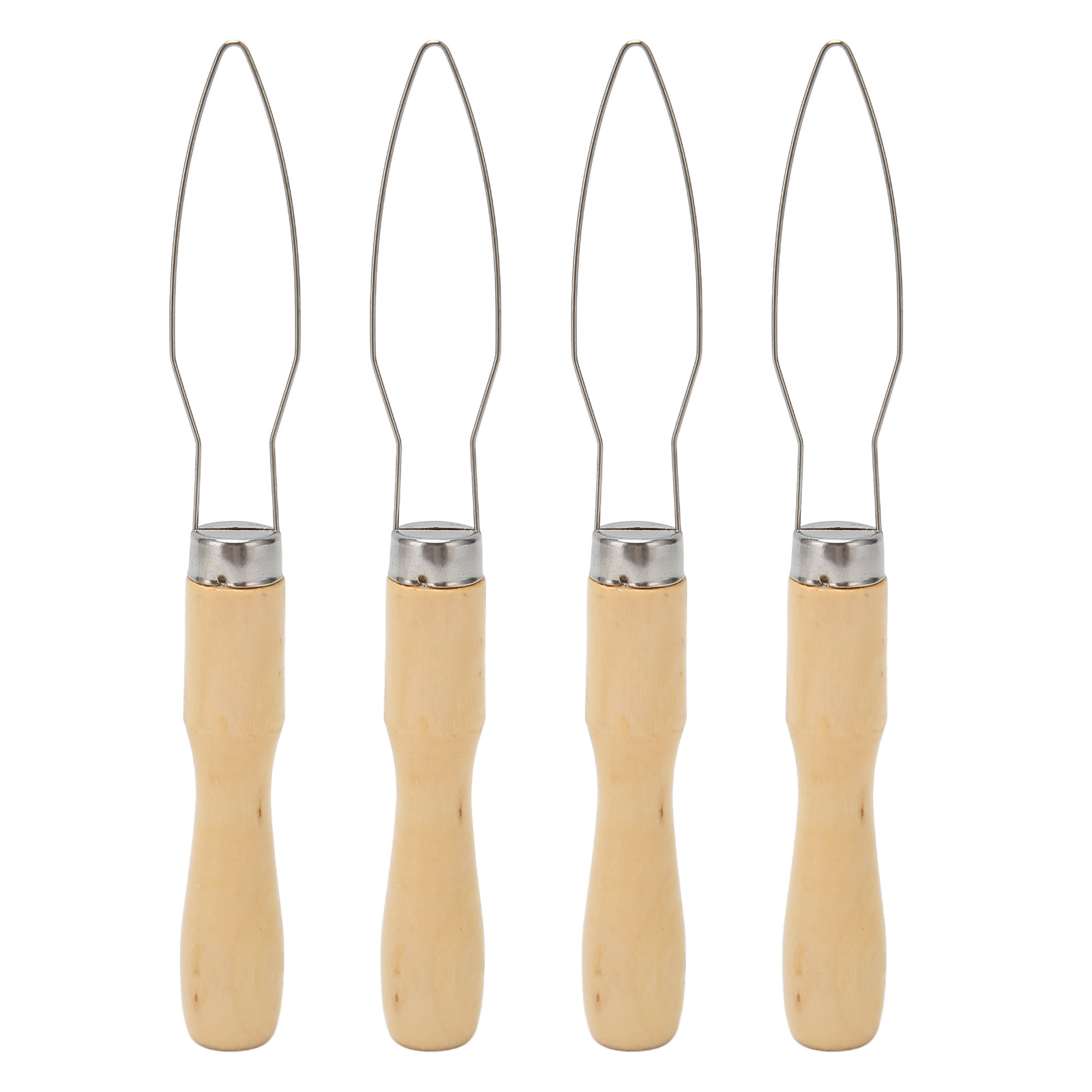 Crochets à boutons avec manche en bois de chêne et fil inox semi-flexible, aide à l'habillage, lot de 4