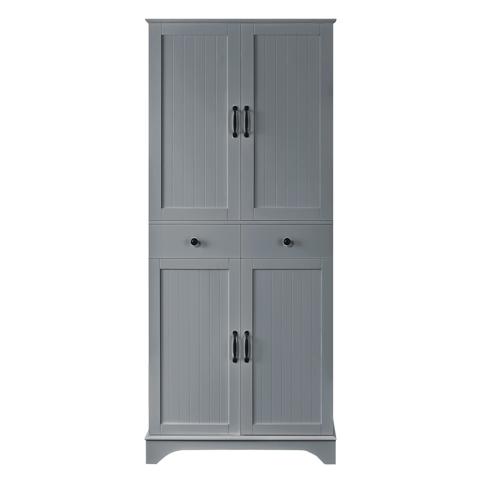 Stilvora Küchenhochschrank Mit 4 Türen, 2 Schubladen, Verstellbaren Einlegeböden Und Ausziehbarem Regal, Mdf, Grau, 77 × 40 × 181 Cm