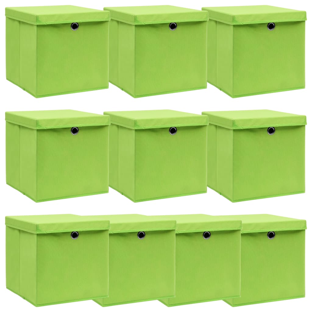 Vidaxl - Storage Boxes With Lids 10 Pcs Green 32x32x32 Cm Fabric