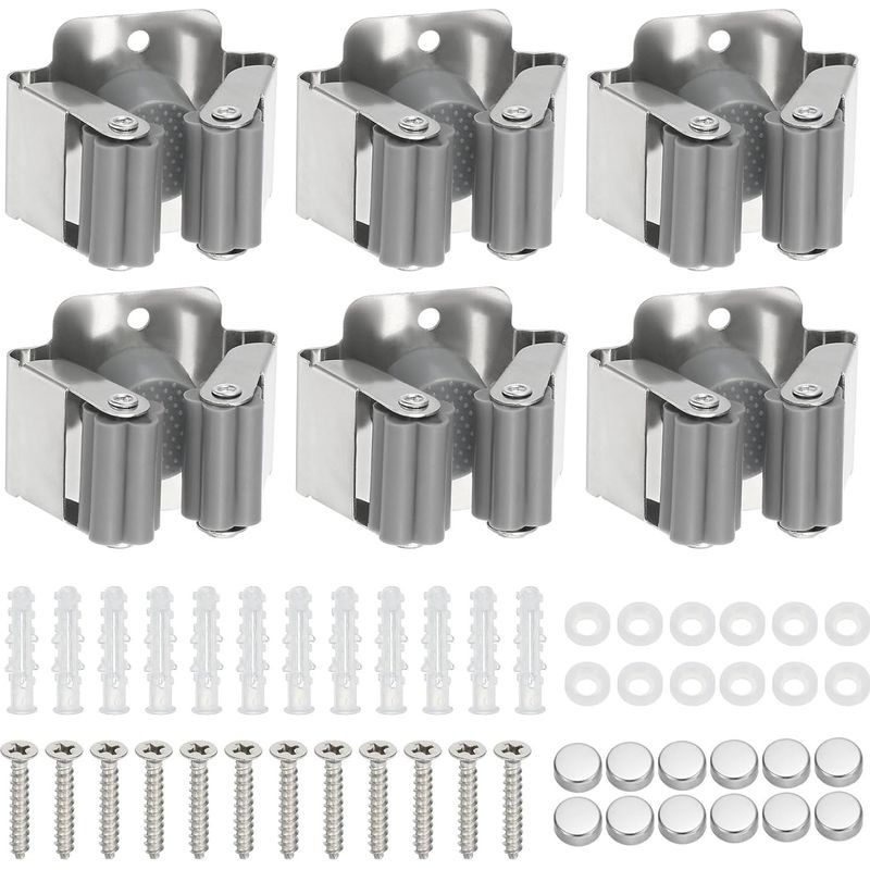 Porte-balai mural en acier inoxydable, manches 2 à 3 cm, lot de 6