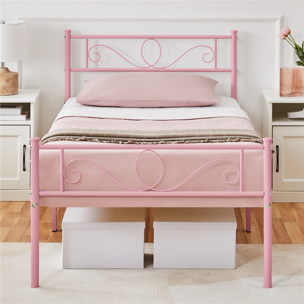 Yaheetech - Lit Simple 90 X 190 Cm En Métal Pour Adultes Grande Espace