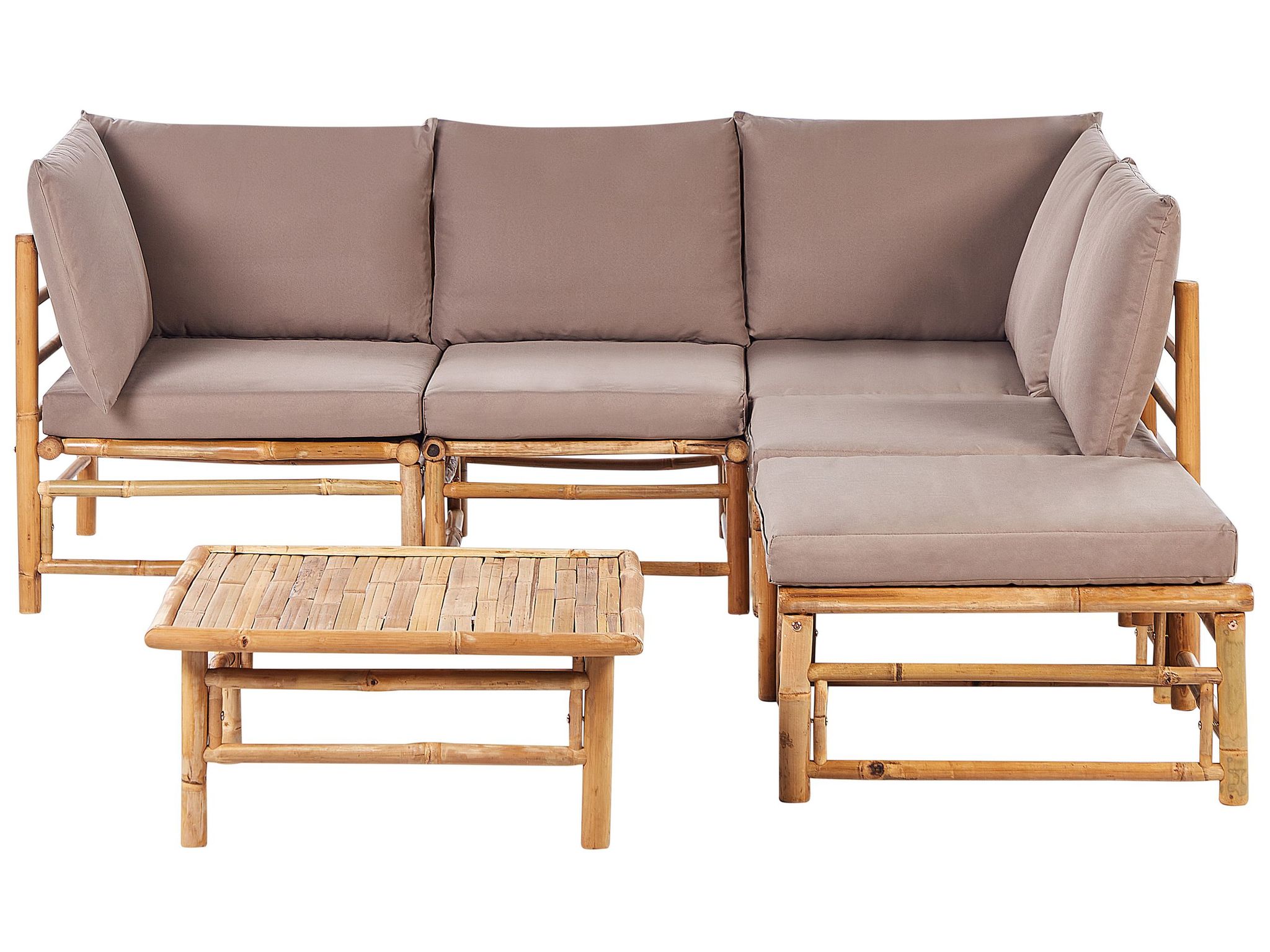 Beliani Garden Corner Sofa With Table 5 Seater Cerreto Left Hand Bamboo Wood Taupe