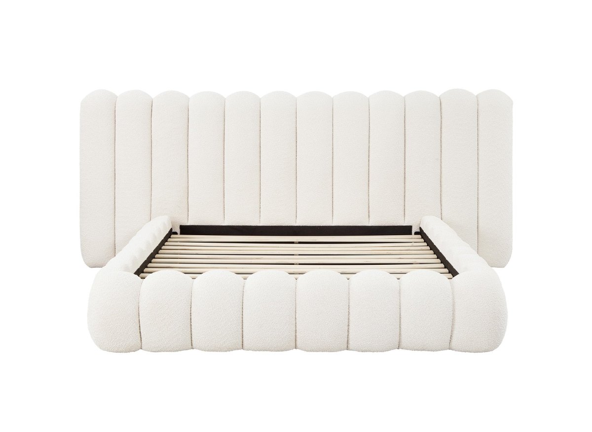 Lit Double En Tissu Bouclette Beige 160x200 Cm Greta 200825807