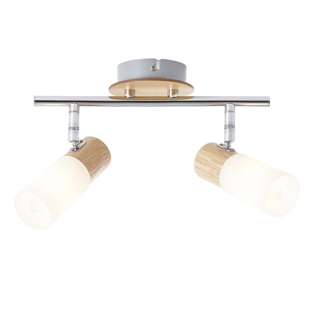 Brilliant - Lampe Babsan Spotrohr 2flg Holz Hell/weiß 2x C35, E14, 3.5w, Geeignet Für Kerzenlampen (nicht Enthalten) Köpfe Schwenkbar