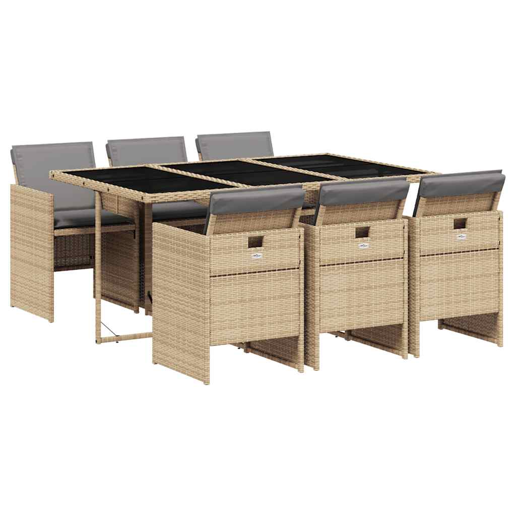 7 Piece Garden Dining Set With Cushions Mix Beige Poly Rattan Vidaxl