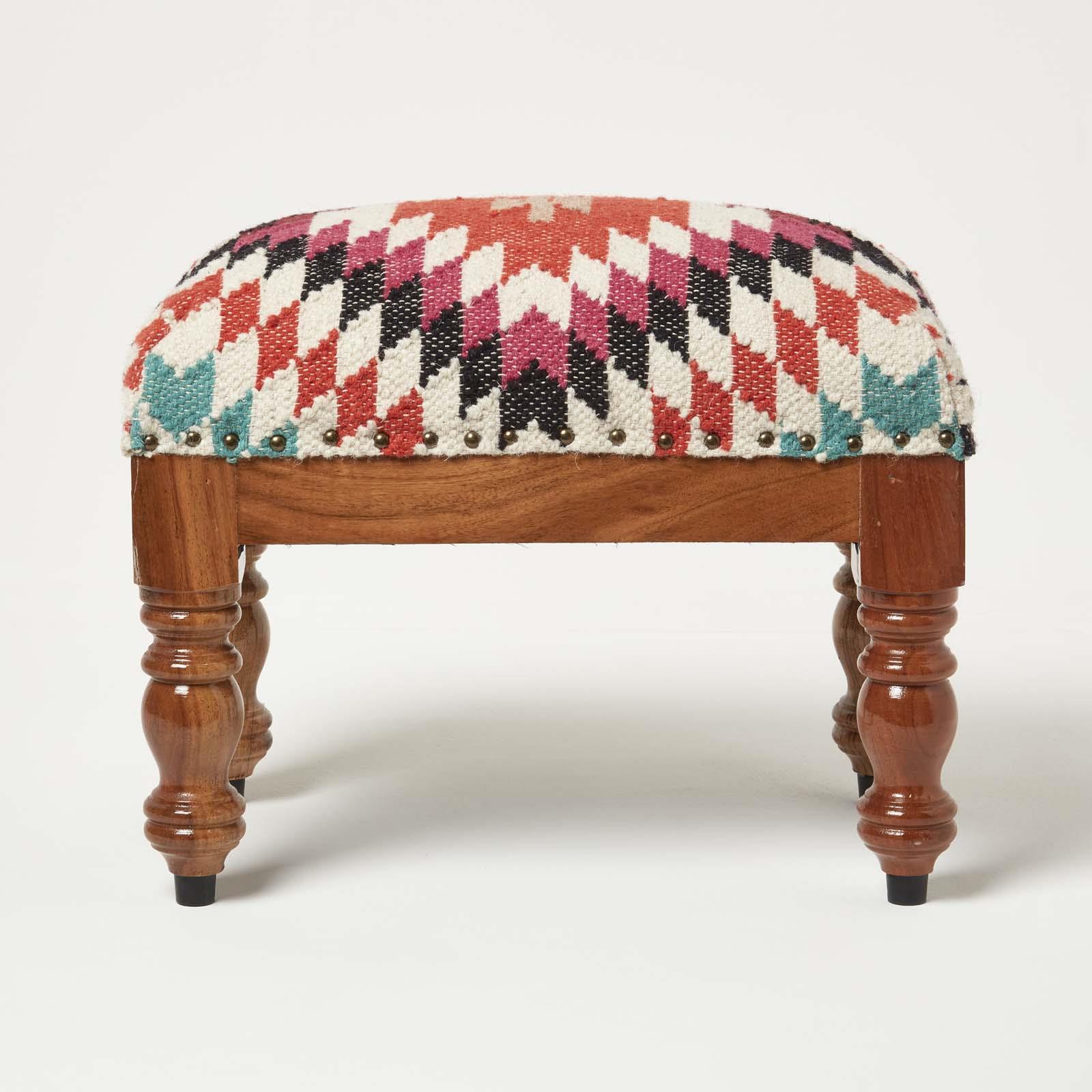 Manila Handwoven Kilim Footstool 50 X 30 Cm - Homescapes