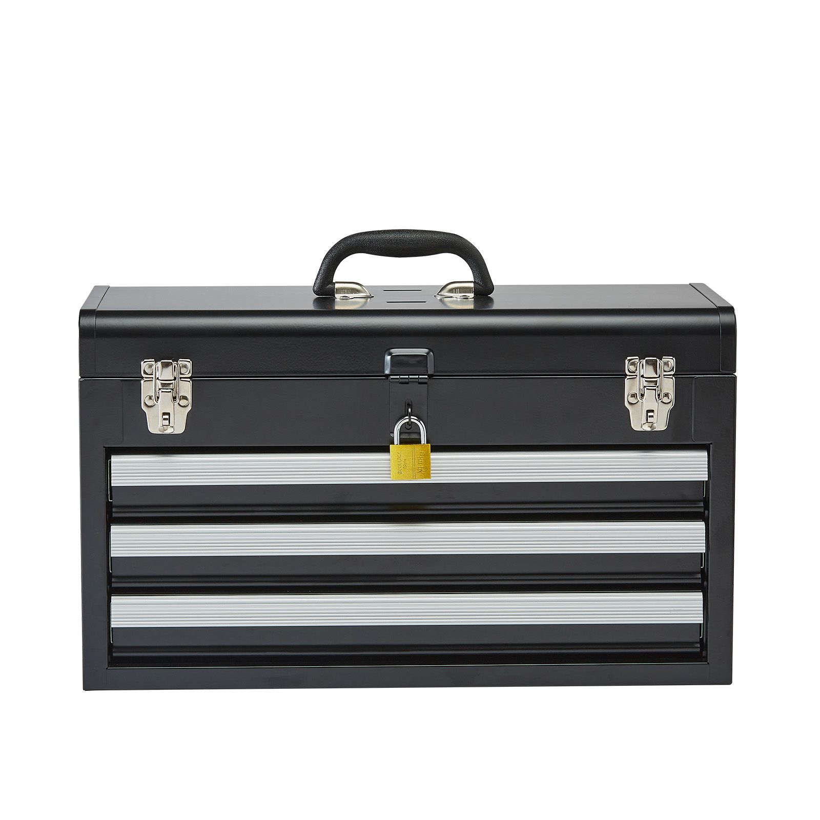 Coffre à outils métallique portable 3 tiroirs à glissières à billes, 20,5 pouces, avec serrure et doublures EVA
