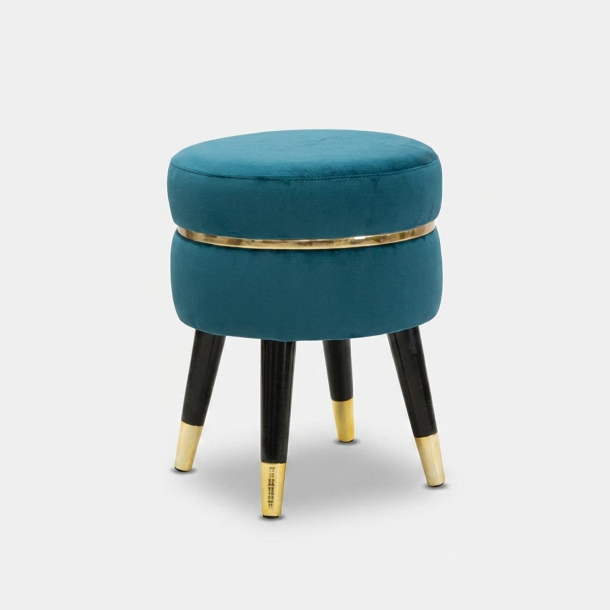 Blau Gepolsterter Samthocker Mit Holzbeinen Paris Gold - Bild 3