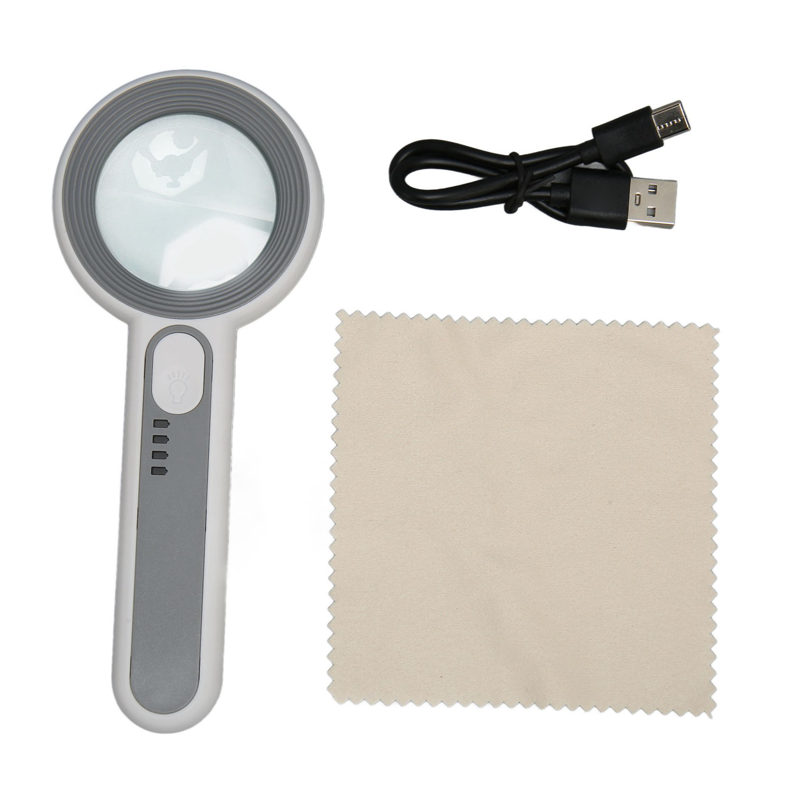 Loupe à main lumineuse 5x avec LED rechargeable et commande tactile, manche ergonomique
