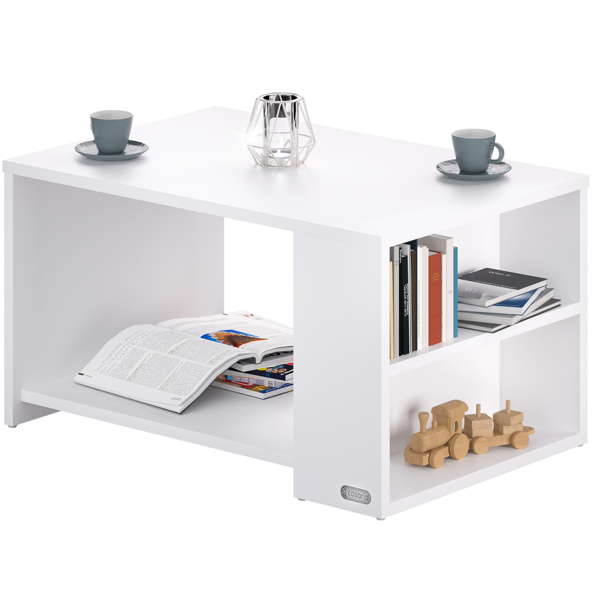Couchtisch Holz Mit Stauraum 2 Fächer 90x60x50cm Kratzfest 50kg Belastbar Ablage Beistelltisch Wohnzimmer Sofa Couch Tisch Weiß - Casaria