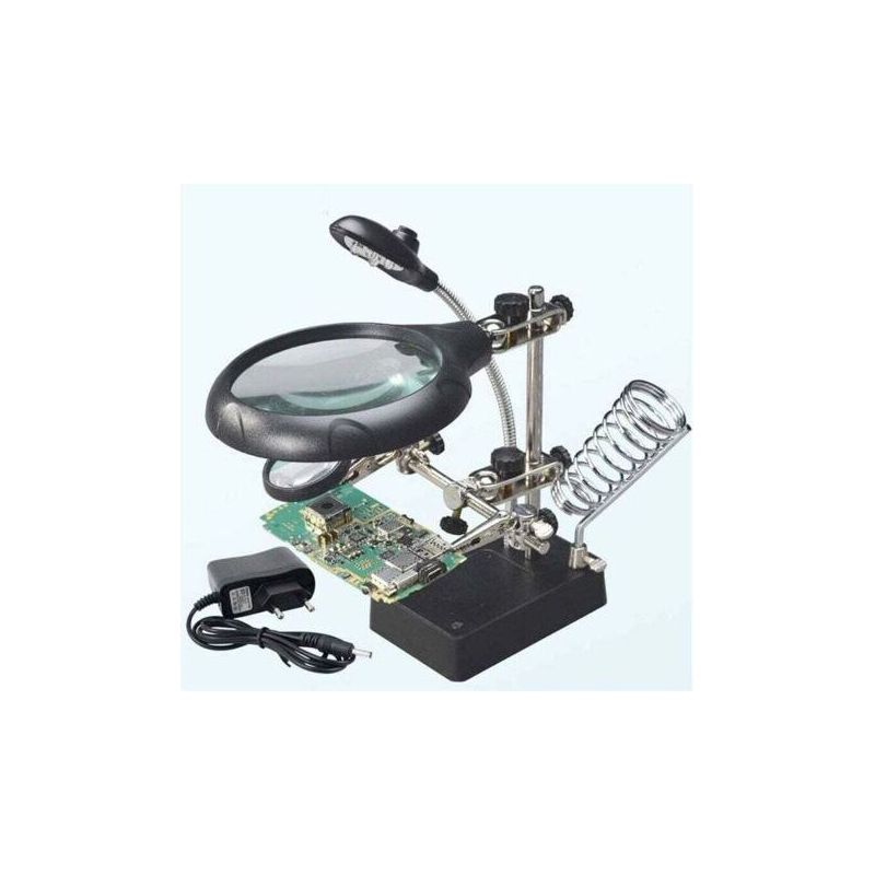 Loupe de soudage à 5 LED, support réglable à pince, grossissement 2,5x / 7,5x / 10x, 3 niveaux