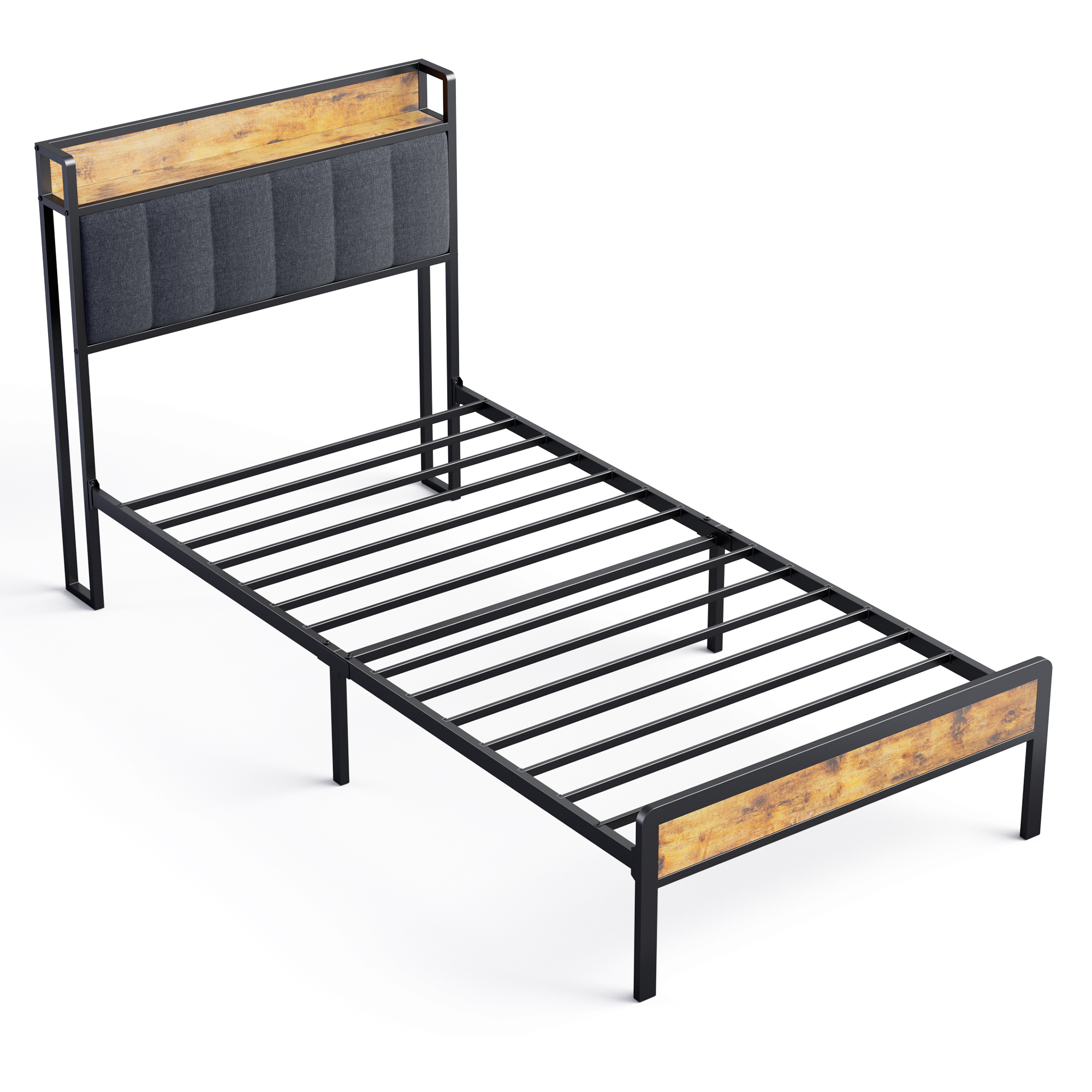 Bealife - Lit Simple 90 X 200 En Métal Avec Tête De Lit Capitonnée En