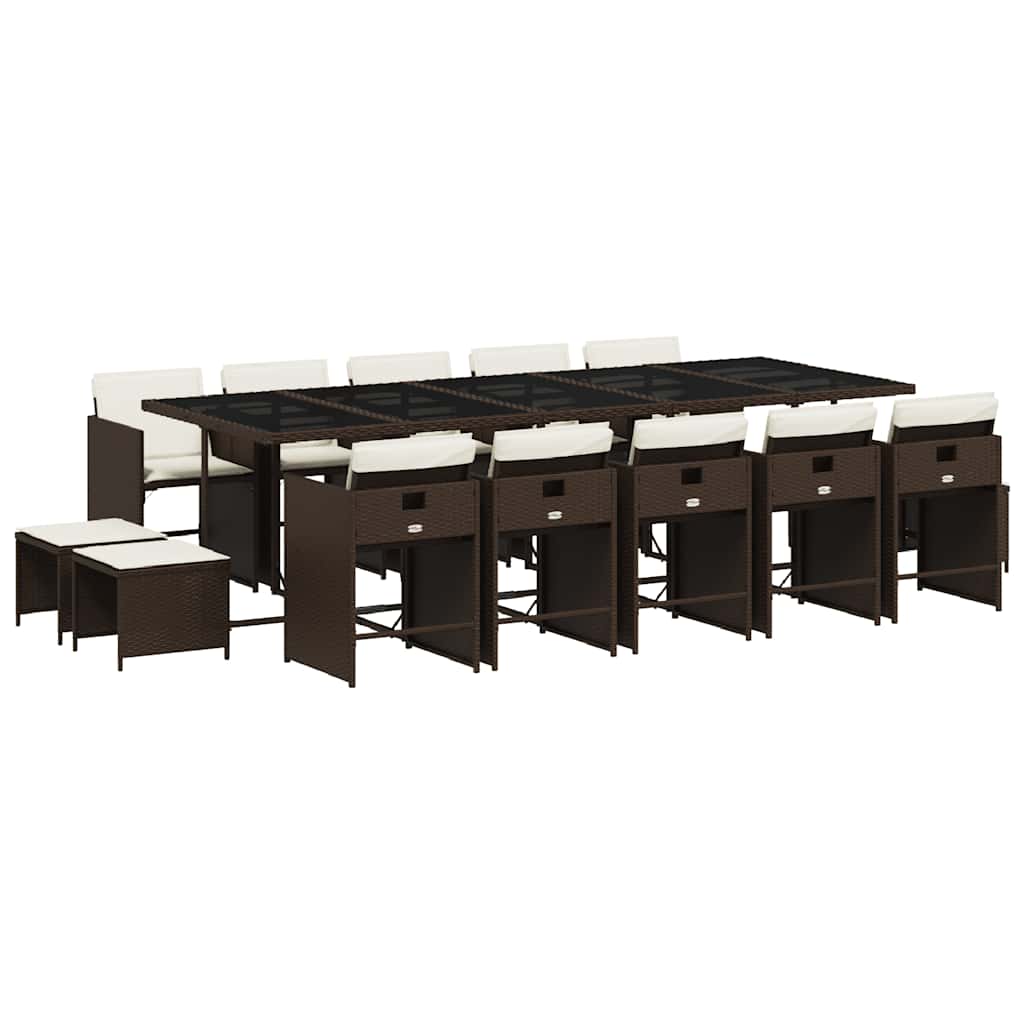 15 Piece Garden Dining Set With Cushions Brown Poly Rattan Vidaxl