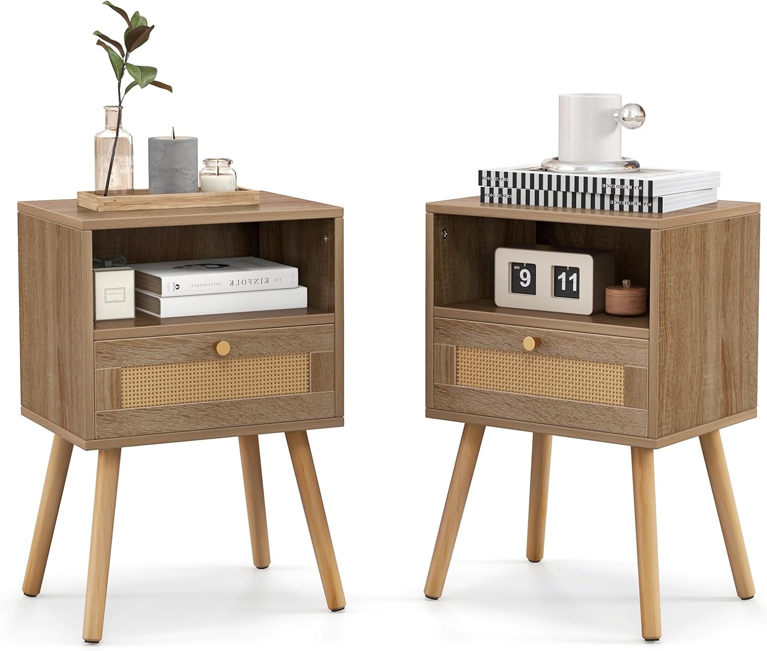 Costway – Lot De 2 Tables De Nuit En Rotin – Tiroir En Rotin Tressé