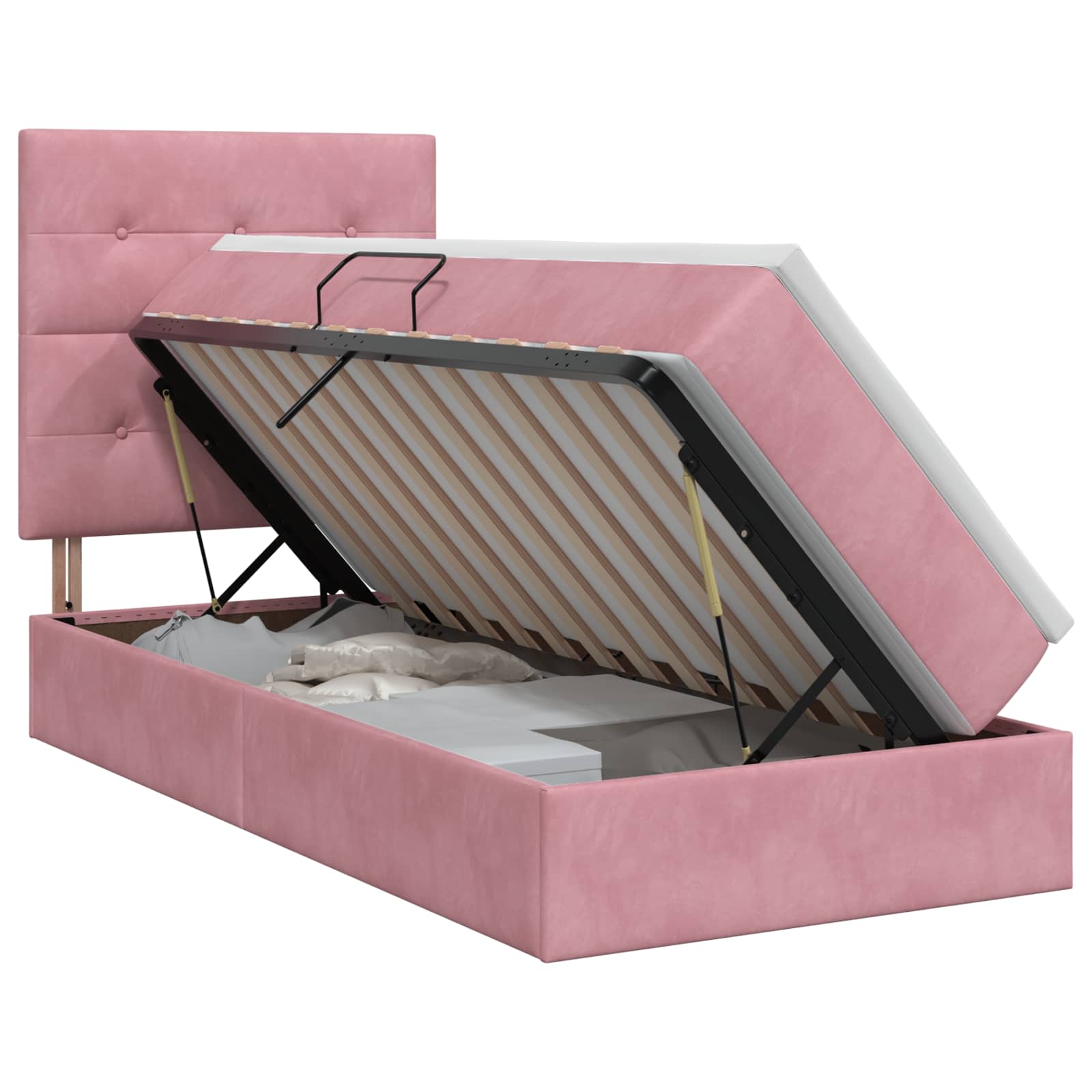 Vidaxl Rosa Aufbewahrungsbett Mit Matratze 90 X 200 Cm Samt