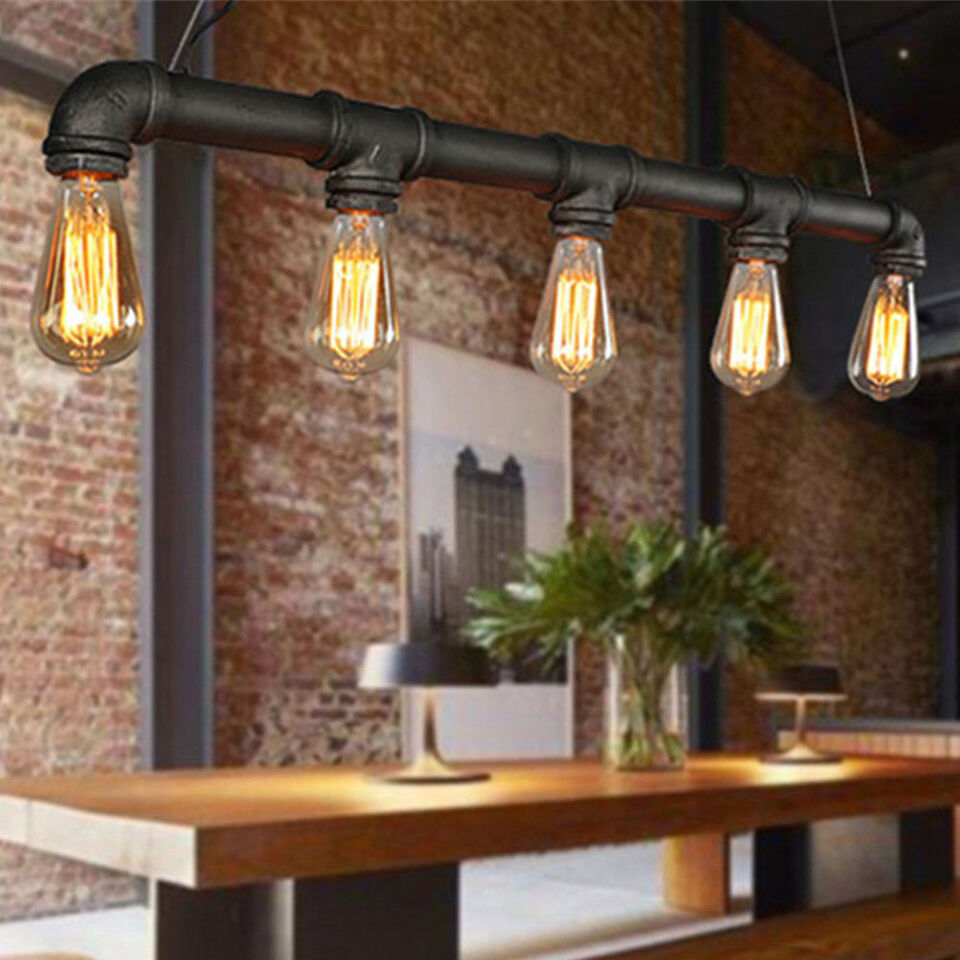 Senderpick – Suspension Industrielle Vintage 5 Voies – Fer Forgé Noir – Culot E27 – Longueur 65 Cm – Pour Cuisine, Salle À Manger, Bar, Salon