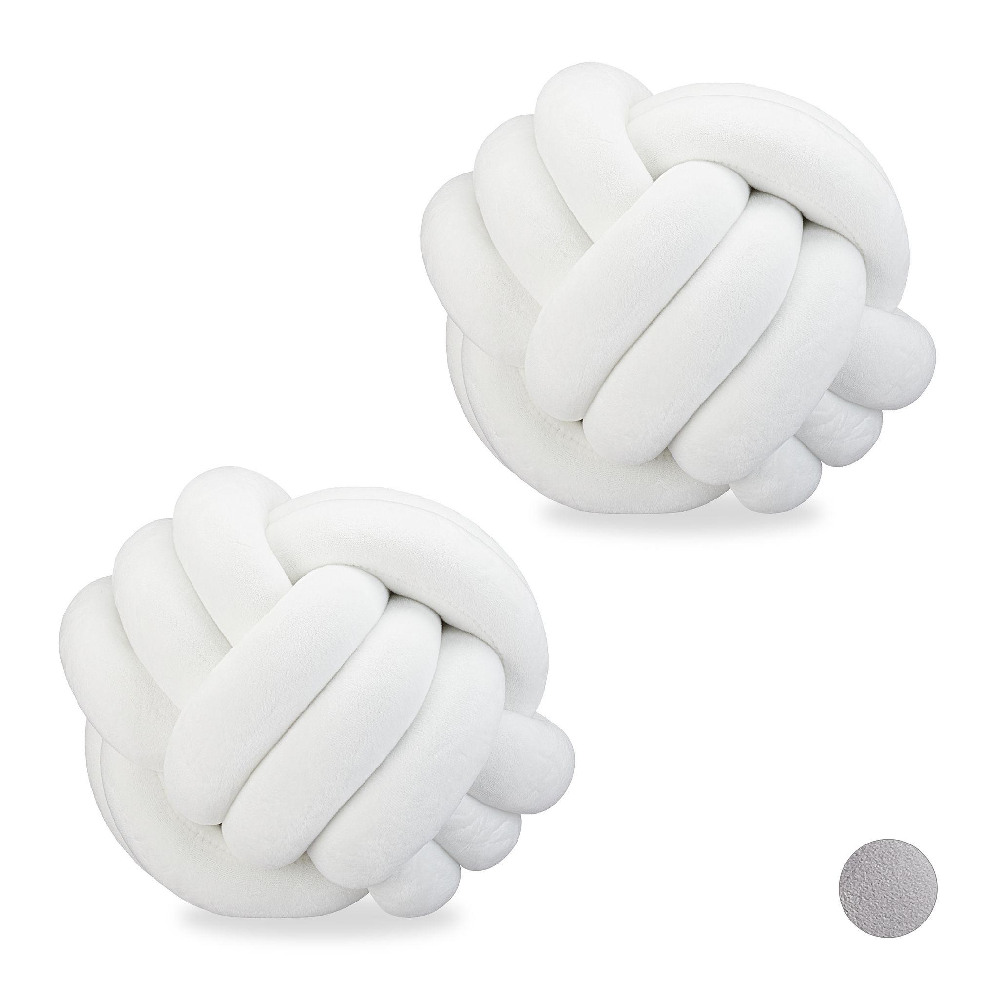 Relaxdays Set Of 2 Knot Pillows, Knotted Tie Cushion For Sofa, Decorative, Nordic/celtic, Braid, Ø 25 Cm, White