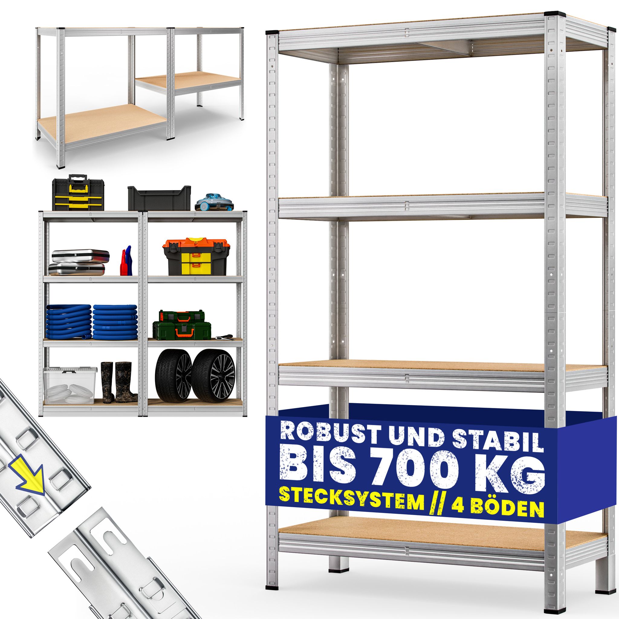 Schwerlastregal Befestigungsmaterial Kellerregal Lagerregal Steckregal Metallregal Werkstattregal 4 Böden - 160x90x40cm - Monzana