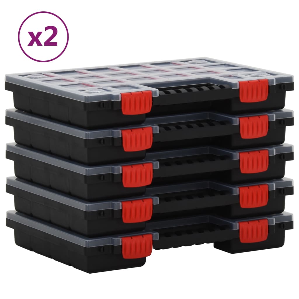 Boîtes d'organisateur à outils en polypropylène noir, couvercle transparent, séparateurs réglables, lot de 10
