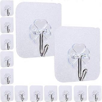 Crochet adhésif transparent 10 kg, rotatif à 180°, PVC et inox 304, lot de 14