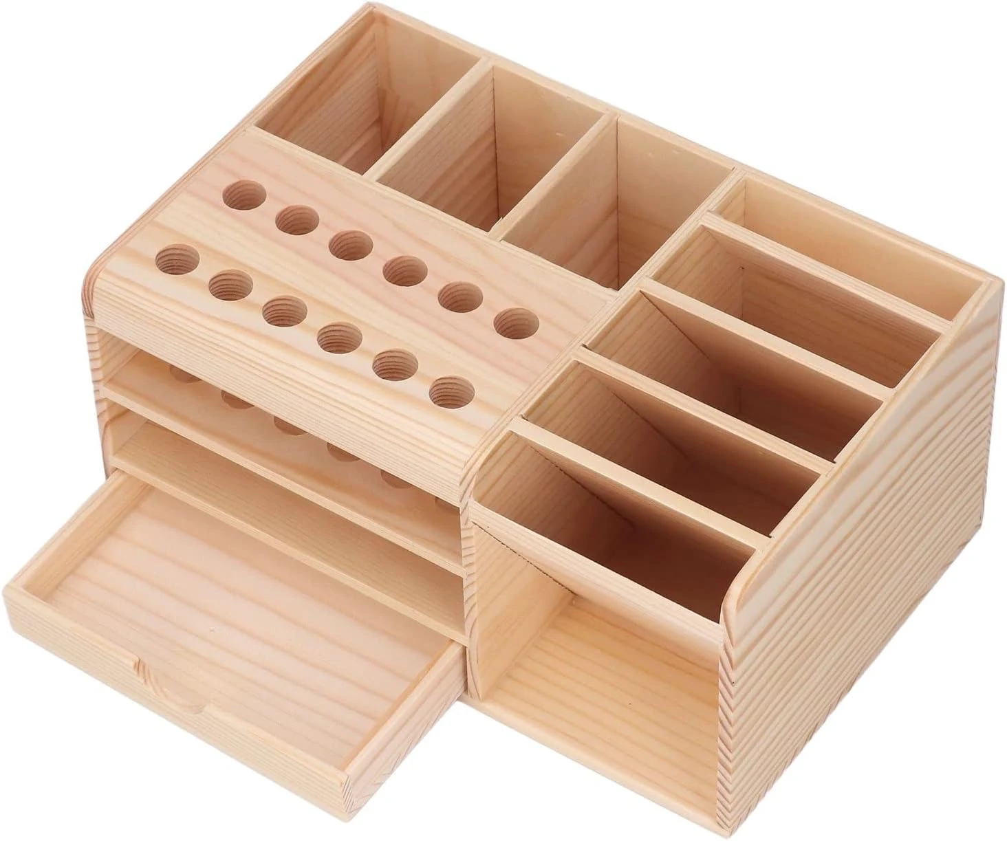 Boîte de rangement pour outils de réparation en bois synthétique beige, plusieurs compartiments