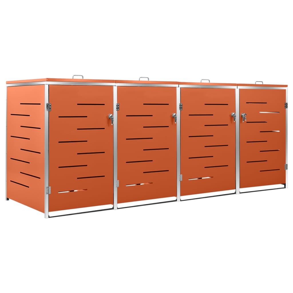 Vidaxl Orange - Mülltonnenbox Für 4 Tonnen 276,5X77,5X112,5 Cm Edelstahl