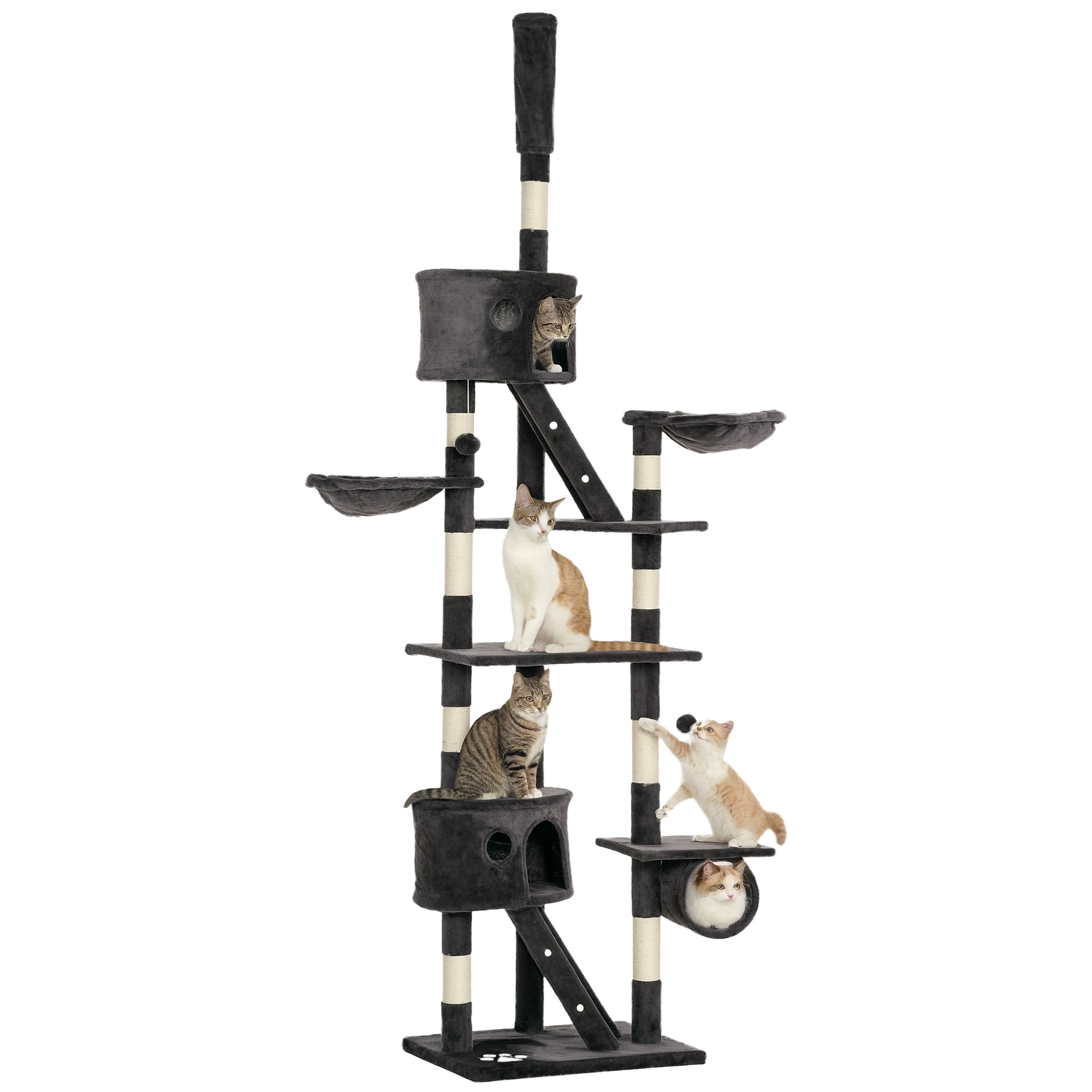 Pawhut - Katzenkratzbaum 240-260 Cm Deckenhoch Kratzbaum Groß Kletterbaum Katze Kratzbaum Für Große Katzen Mit Sisalseil Dunkelgrau