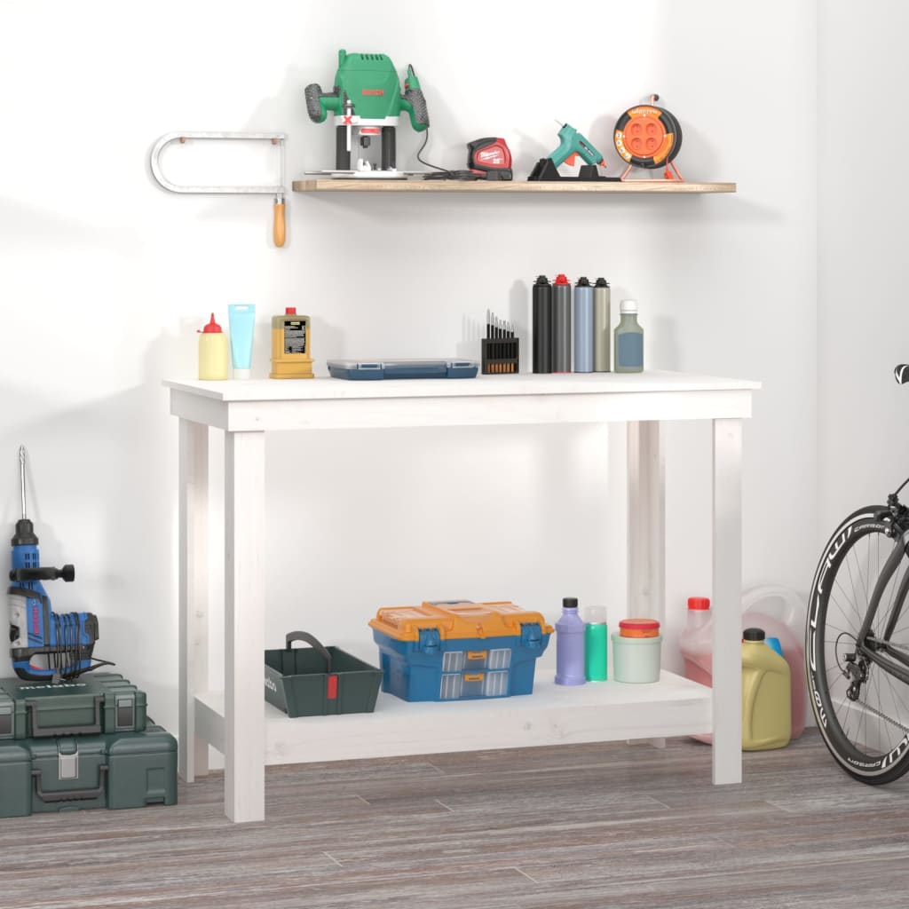 Vidaxl Banc De Travail Blanc 110x50x80 Cm Bois De Pin Massif