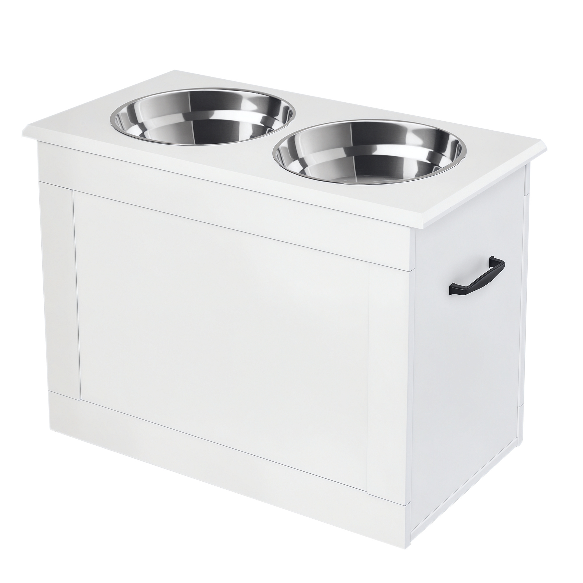 Erhöhter Hundenapf Futternapf Mit Staumraum Wassernapf 2 X 2000ml Edelstahlnäpfen Hundenäpfe Fressnapf Futterstation Für Hunde Katzen Weiß - Pawhut