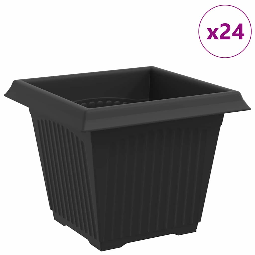 vidaXL Maceta Cuadrada para Flores 24 uds. Negro 20 x 20 x 16 cm