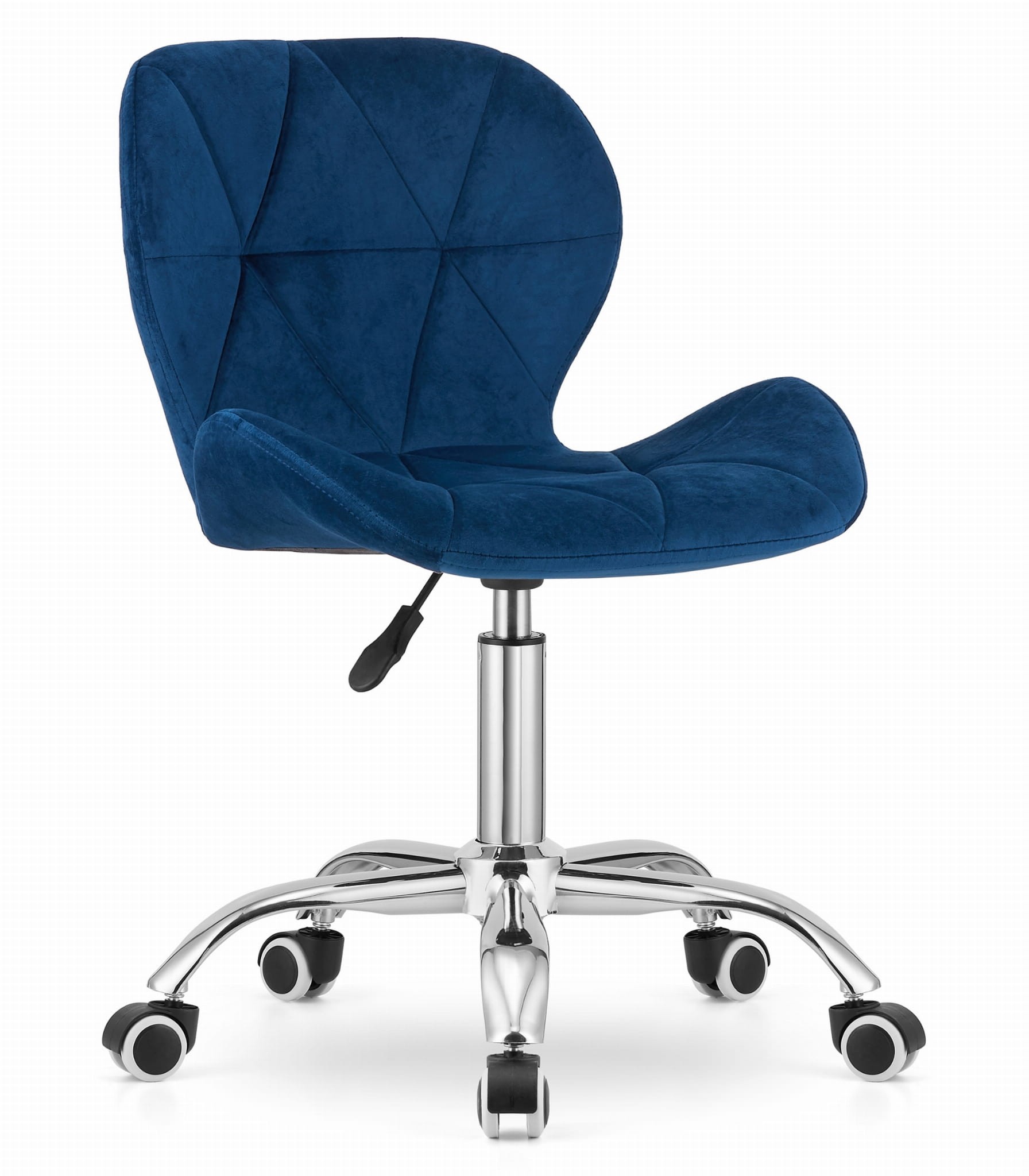 Fauteuil Pivotant Avola En Velours Bleu Marine – Hauteur Réglable 42-53cm – Pied Chromé À 5 Branches Sur Roues – Design Ergonomique