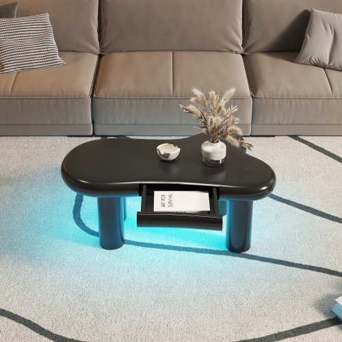 Okwish - Table Basse Noire En Forme De Nuage Avec Éclairage Led Et