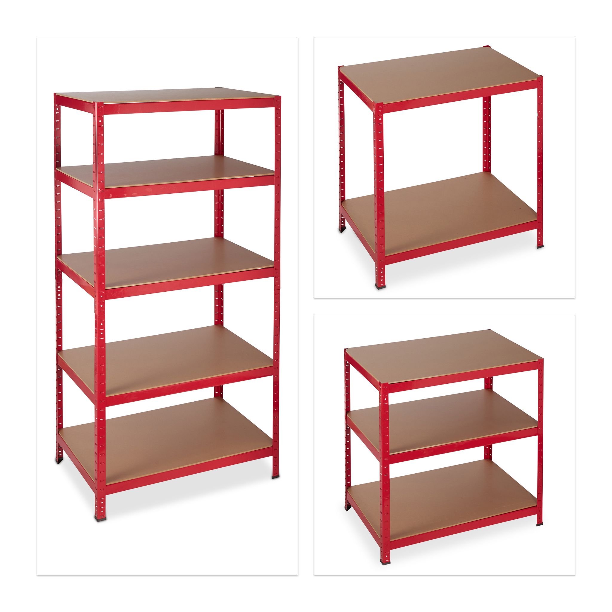 Étagère de rangement charge lourde ajustable en métal et MDF, 180 x 90 x 60 cm, 5 niveaux, rouge