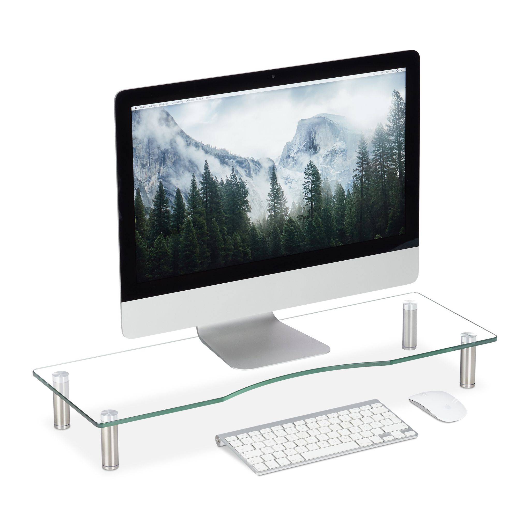Supporto Monitor, Alzatina Per Tv, Standing Computer Desk, Rialzo Scrivania, Regolabile, 70x24 Cm, Trasparente - Relaxdays