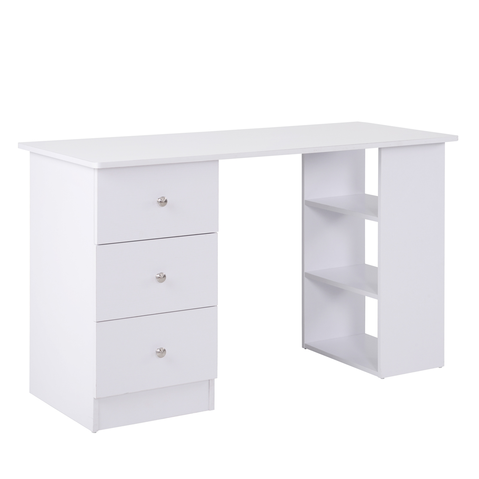 Homcom - Bureau Informatique Multimédia Multi-rangements 3 Tiroirs 2 Étagères 120l X 49l X 72h Cm Blanc