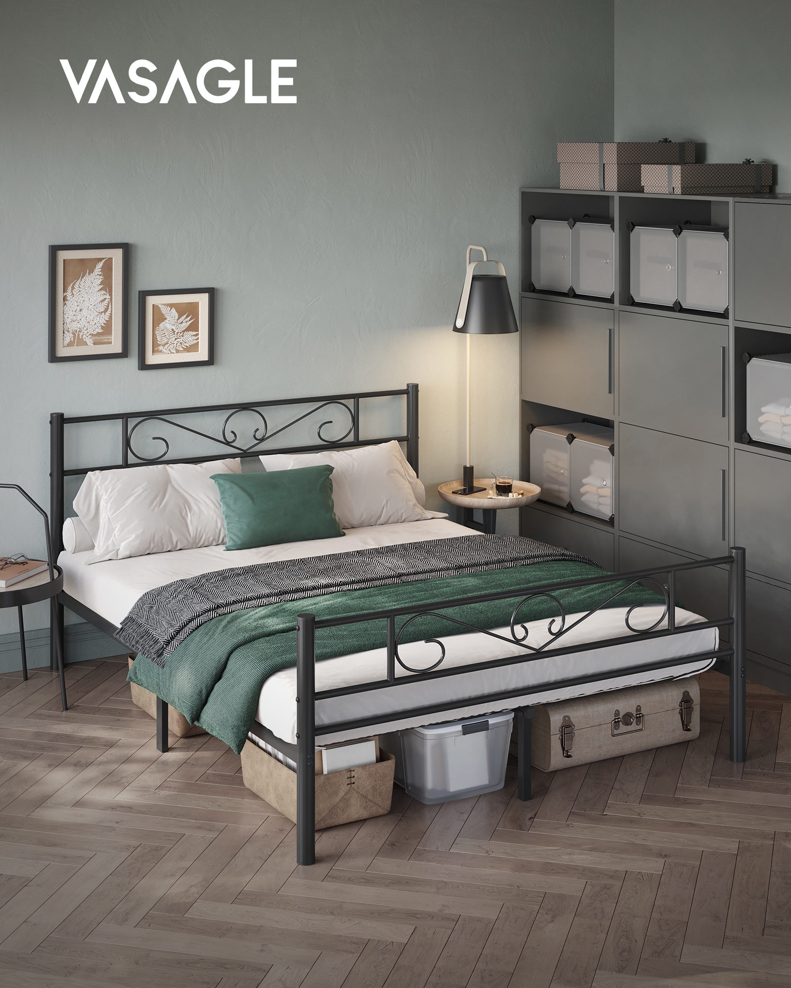 Vasagle - Cadre De Lit 160 X 200 Avec Sommier Métal