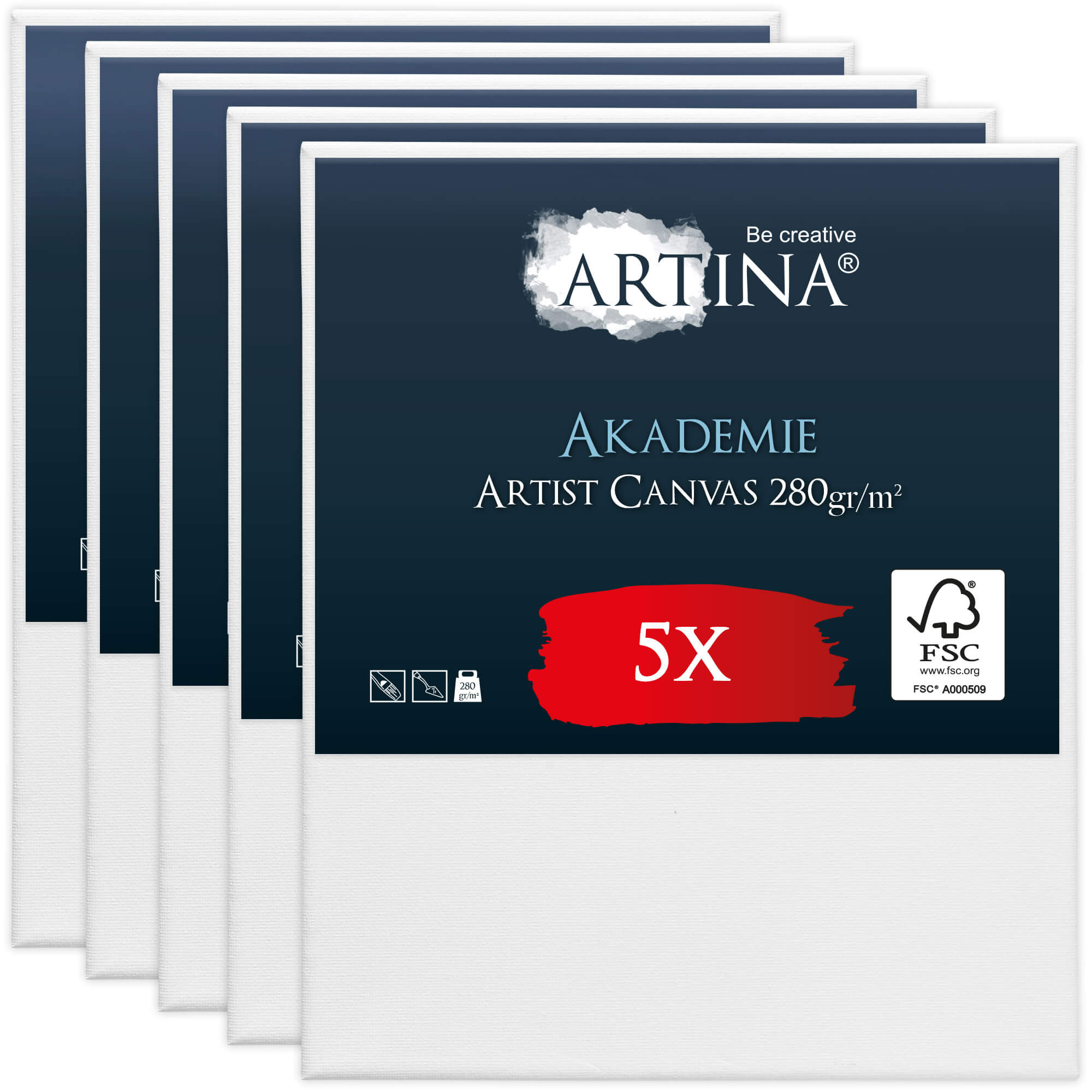 Artina Keilrahmen Leinwand Akademie, 50x60cm, 5er Set