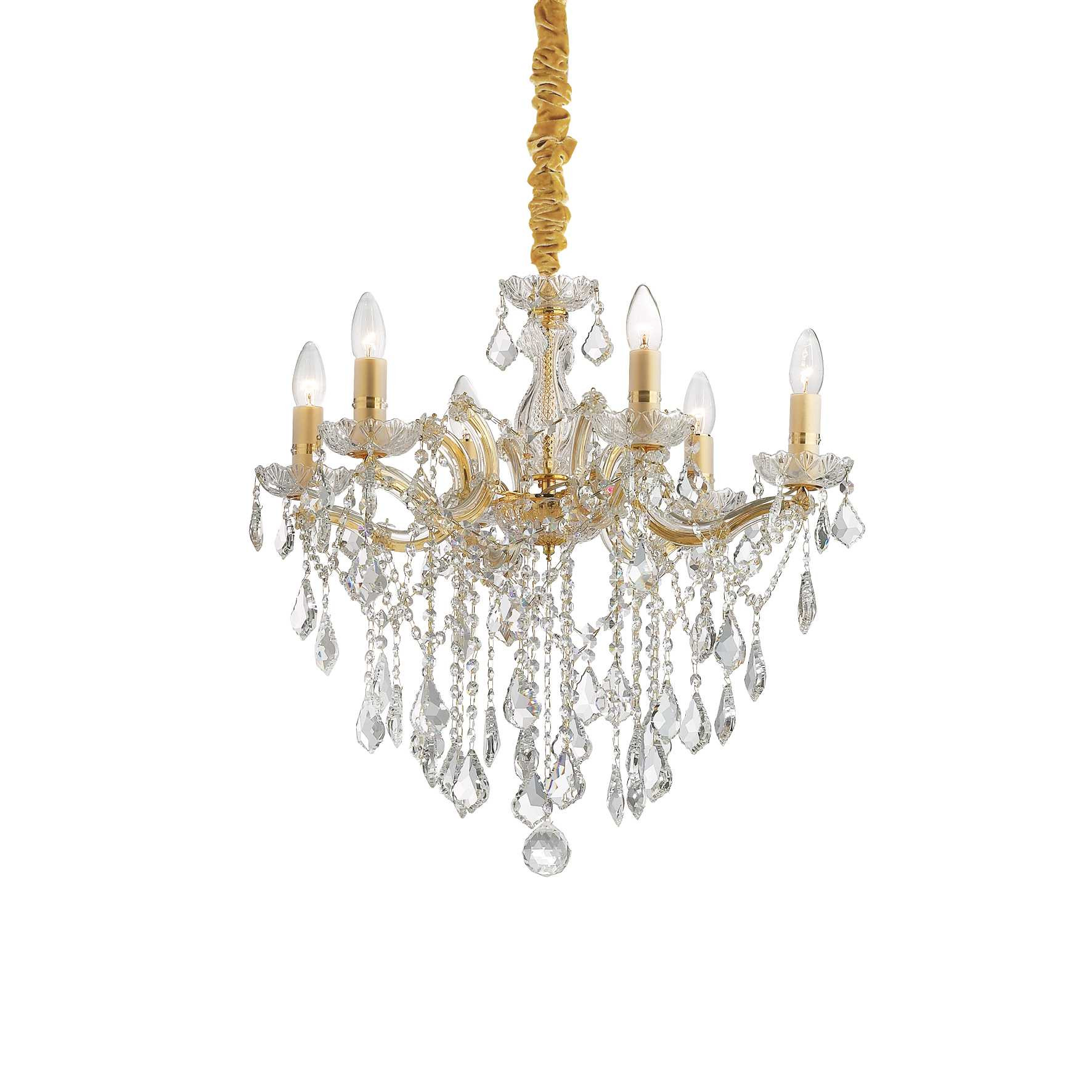 Ideal Lux Gelb Florian - 6 Light Crystal Chandelier Gold Finish, E14