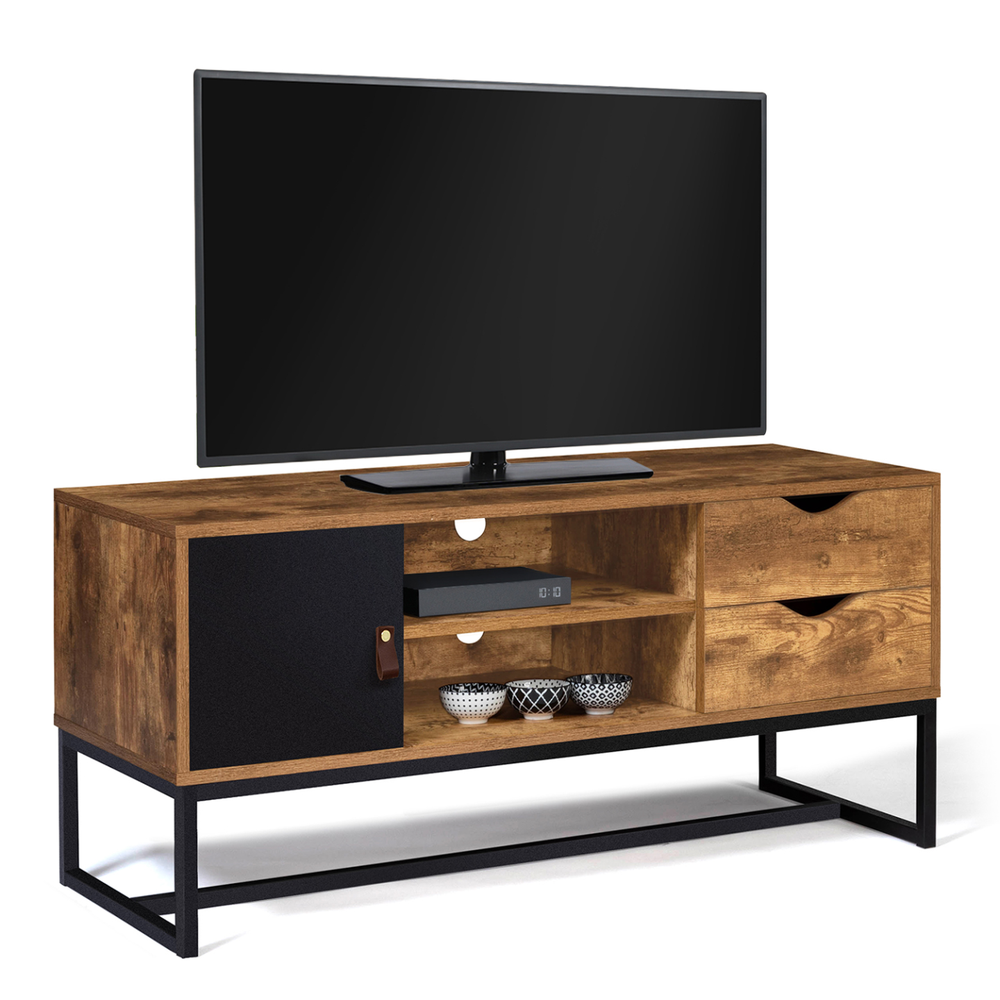 Idmarket - Meuble Tv 110 Cm Chicago 2 Tiroirs Avec Placard Design