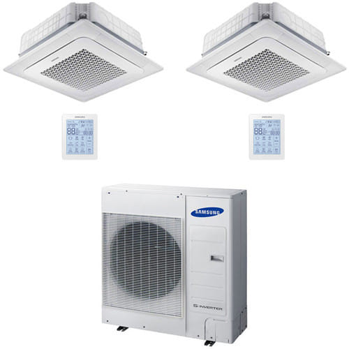 Climatizzatore Condizionatore Inverter Dual Split R32 Samsung Mini Cassetta 4 Vie Windfree 18000 + 18000 Btu Con U.e. Aj080txj4kg/eu Classe A++/a+