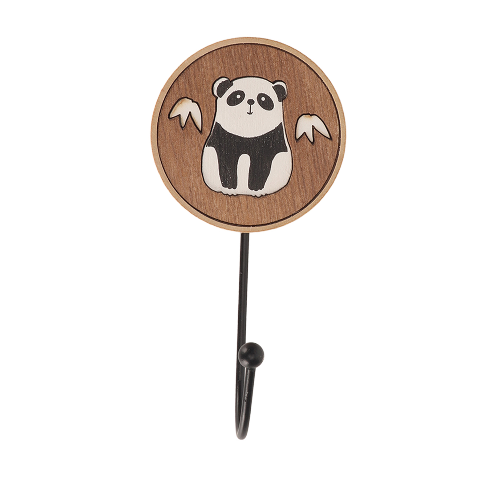 Crochet mural adhésif en bois poli, motif panda, lot de 2